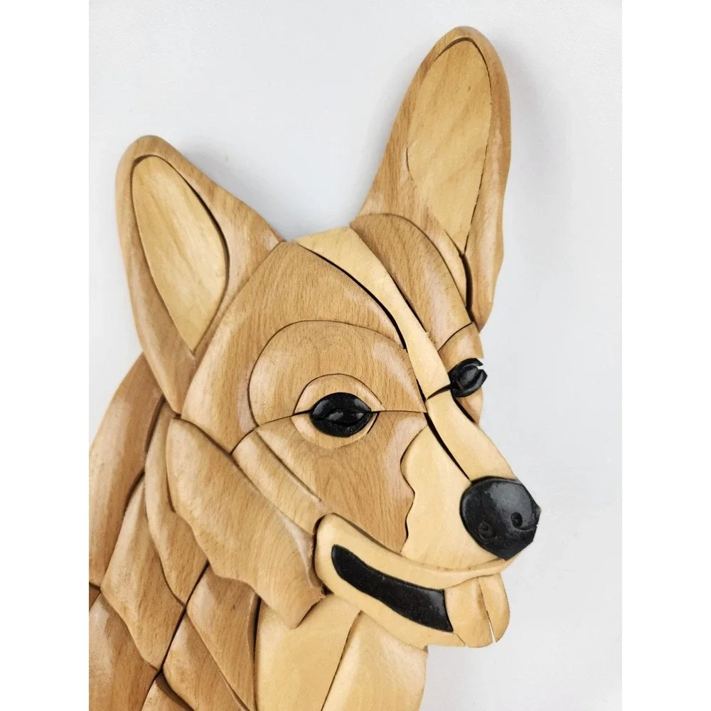 Large Wood Intarsia Cardigan Welsh Corgi‎ Dog Pembroke Wall Art Artisan Handmade